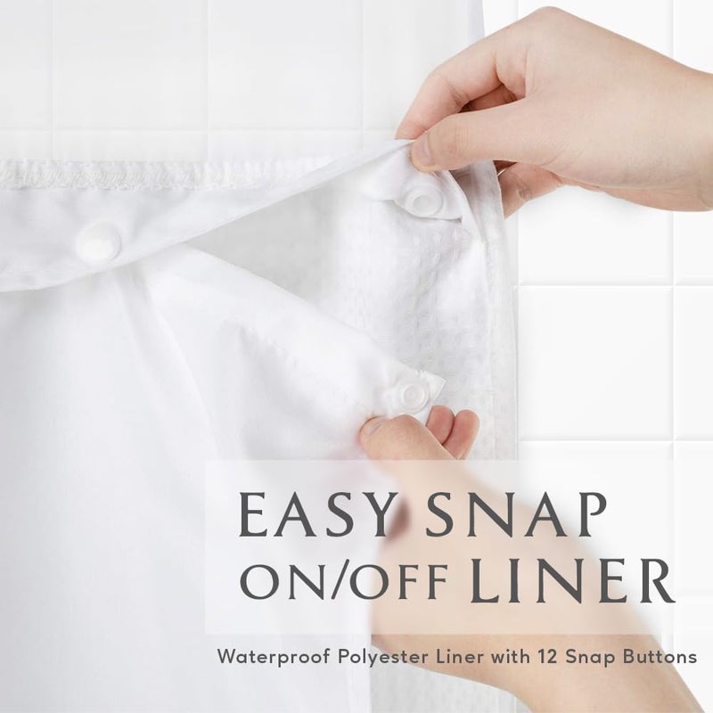 COMFECTO No Hook Shower Curtains Set with Snap in Liner, Light Filtering See Through Top, Hotel-Style Water Repellent, Machine Washable, 71x74 inch, White - Image 4